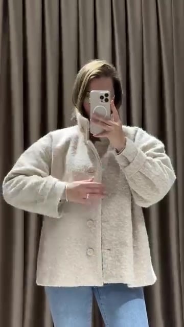 Çift Yaka Kırçıllı Oversize Kaşe Kaban