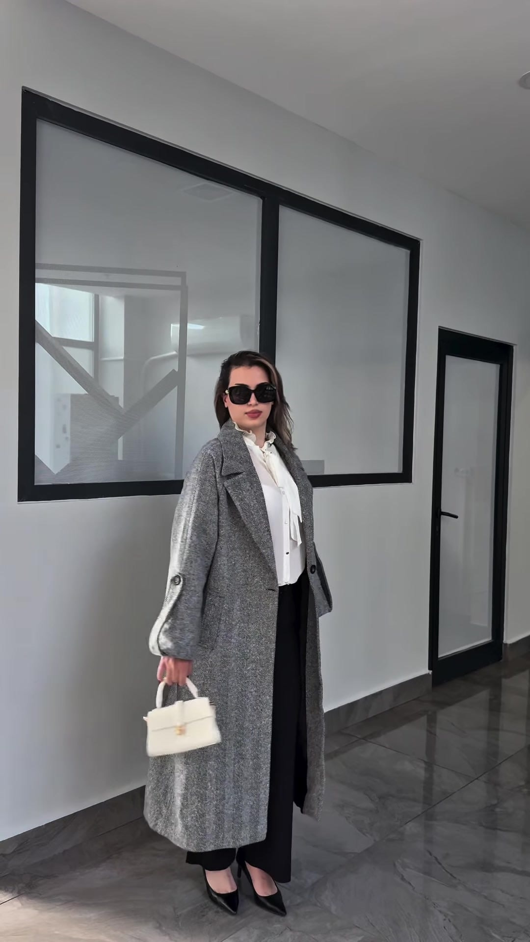 Balıksırtı Desenli Maxi Kaşe Kaban